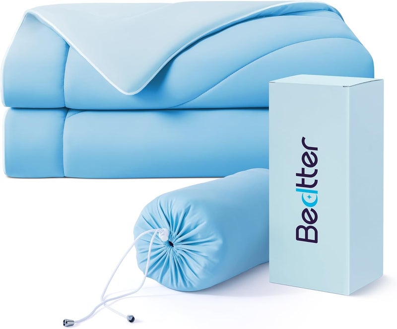 Bedtter Cooling Blankets for Hot Sleepers - Summer Blanket Thin Lightweight Breathable Soft Double Side with Bag for Travel, Cooling Comforter for Couch Sofa, Keep Cool for Night Sweats, Blue 50x60 - Image 1